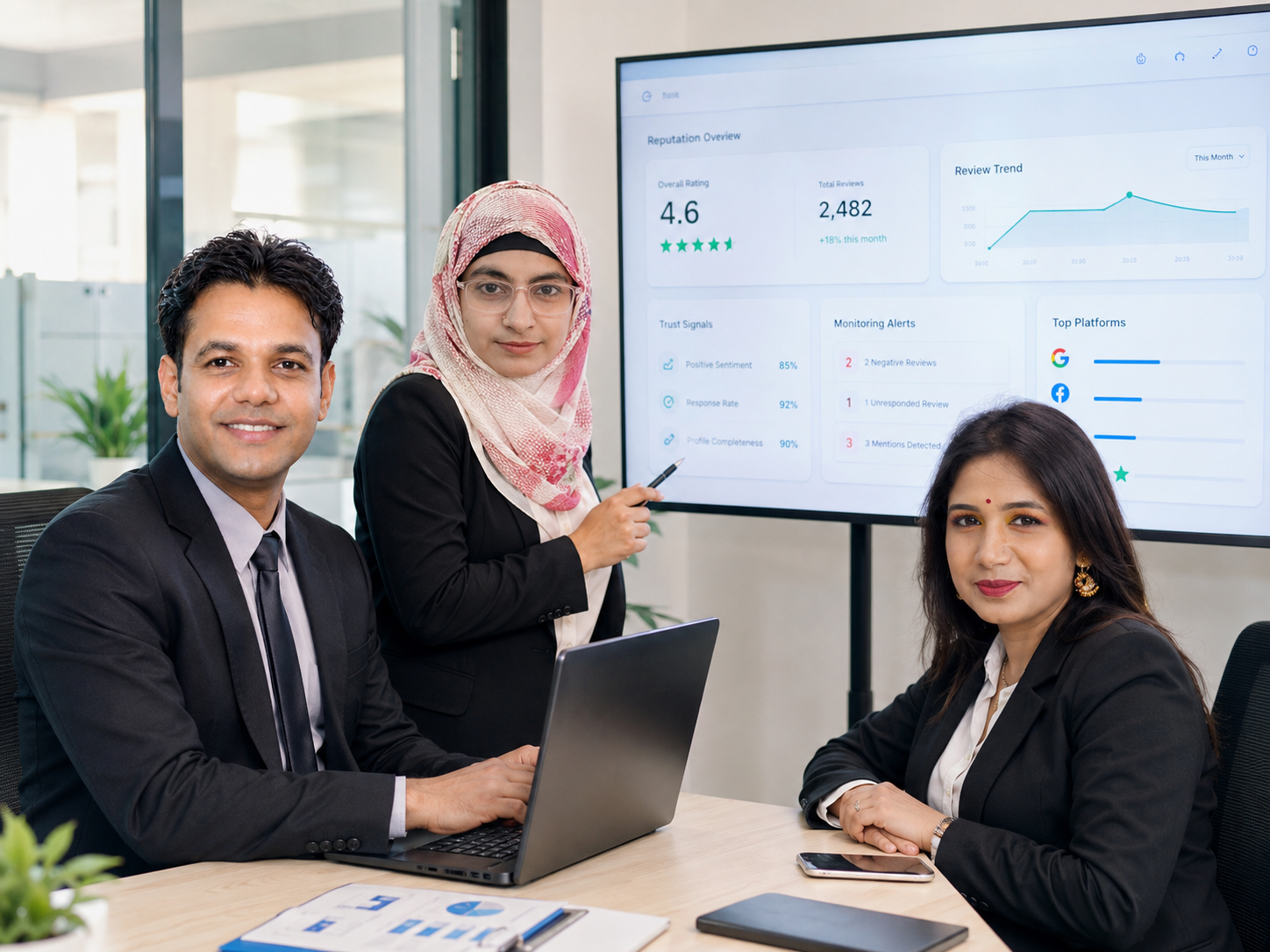 Client reputation report meeting and customer feedback workflow
