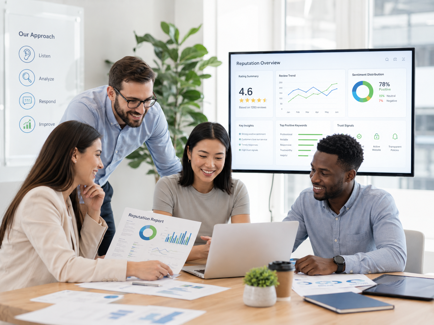 Professional reputation support team reviewing local trust signals