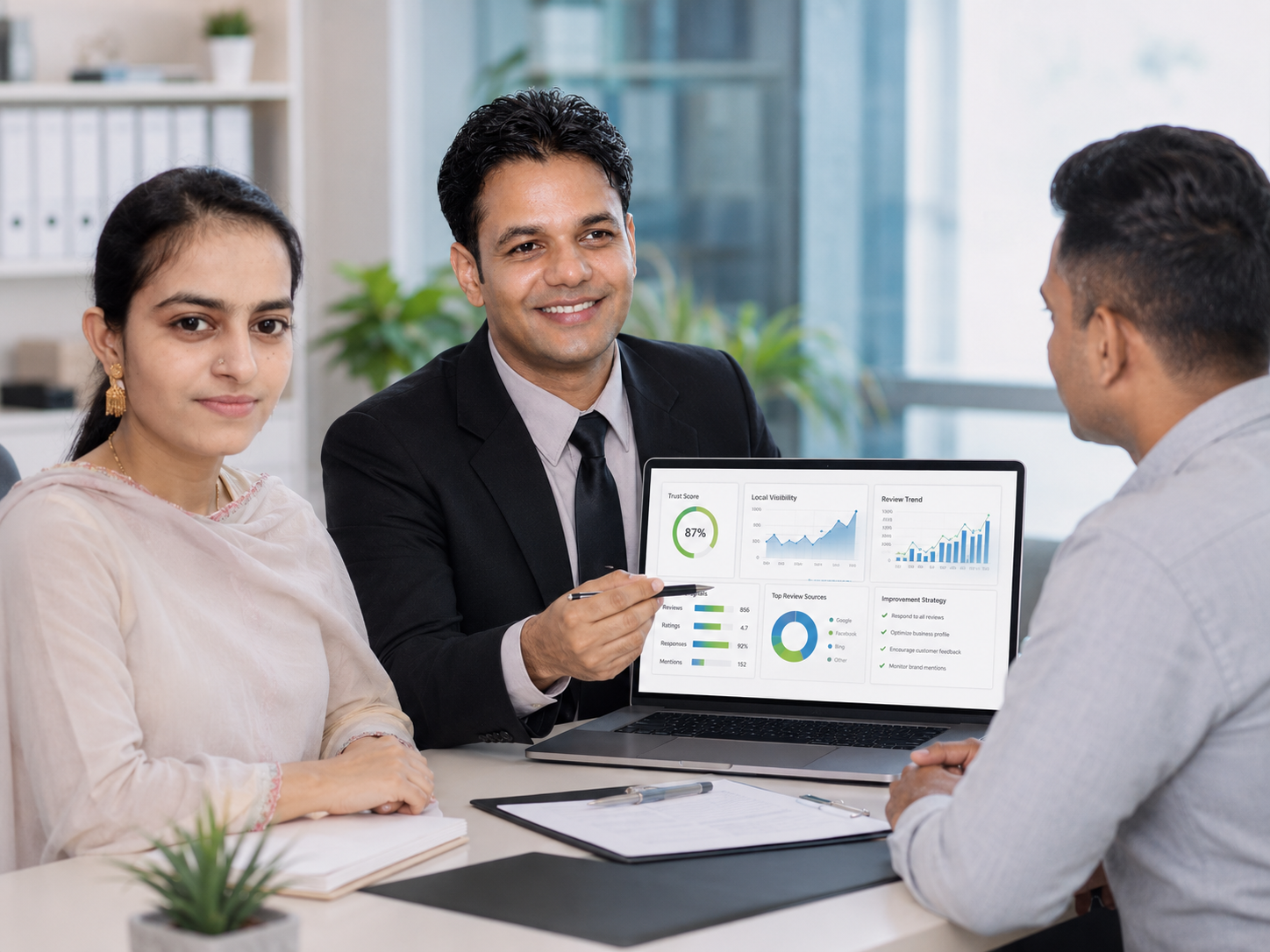 Reputation audit consultation session with reputation report dashboard