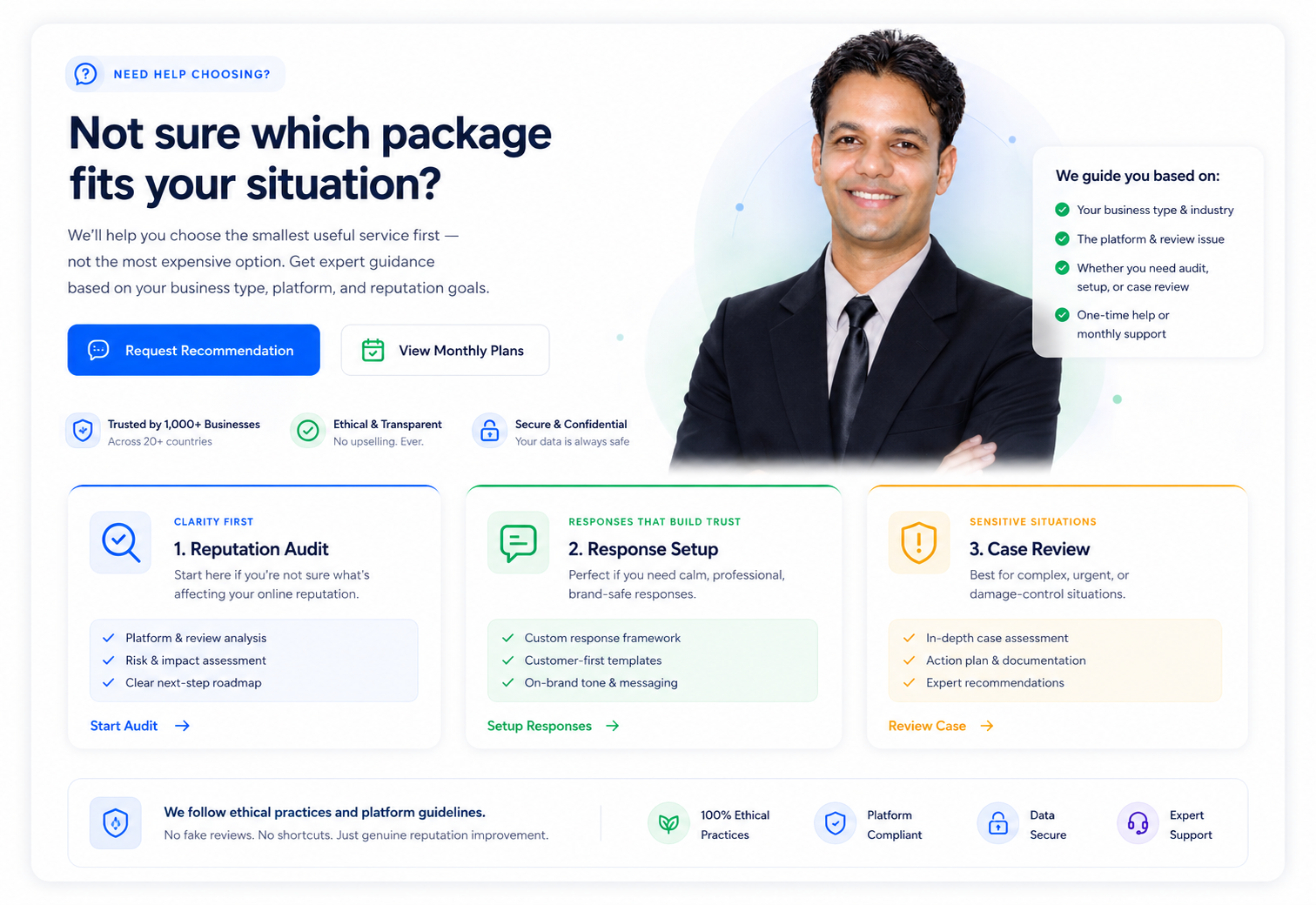 Ethical online reputation management policy dashboard and compliance workflow